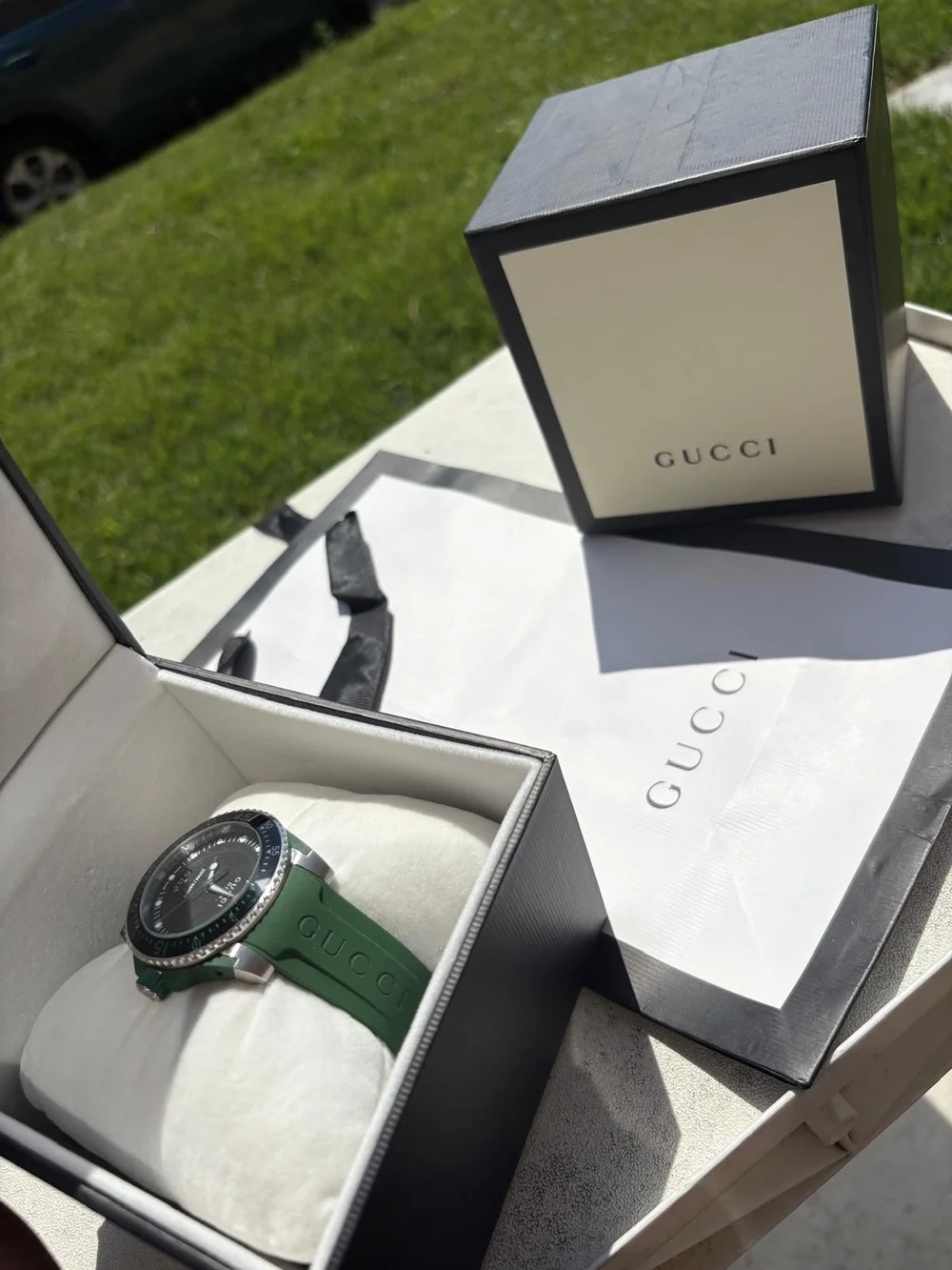 Gucci Men’s Green Rubber Strap Watch